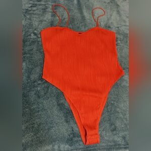 SHEIN Vibrant Red Ribbed Bodysuit